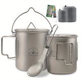 Ultimate Titanium Camping Mug Kit - Lightweight, Multi-functional with Spork & Lid, Easy Carry Bag