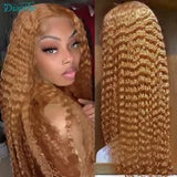 New Long Loose Deep Wave Human Hair Wigs for Black Women Ombre Brown /Blonde/Blue Colored Kinky Curly Synthetic Lace Front Wig Cosplay Party