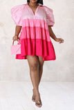 namcoverse Color Block Cute Tiered Ruffle Mini Dress