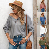 NAMCOVERSE 2025  2025 trade hot autumn and winter new long-sleeved V-neck casual loose knitted sweater sweater women's clothing
