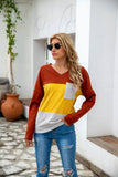 NAMCOVERSE  eaby  wish new hot-selling V-neck long-sleeved splicing three-color fleece sweater striped top women