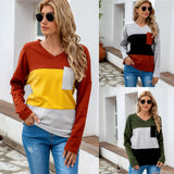 NAMCOVERSE  eaby  wish new hot-selling V-neck long-sleeved splicing three-color fleece sweater striped top women