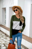 NAMCOVERSE  eaby  wish new hot-selling V-neck long-sleeved splicing three-color fleece sweater striped top women