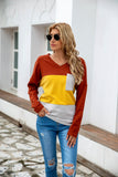 NAMCOVERSE  eaby  wish new hot-selling V-neck long-sleeved splicing three-color fleece sweater striped top women