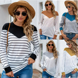 NAMCOVERSE New  ebay popular knitted sweater 2025 striped splicing long-sleeved versatile sweater large size plush women's clothing