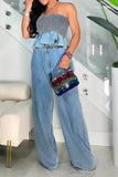 namcoverse Washed Denim Strapless Ruffled Smart Pant Suit