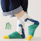 10 Pairs Of Boy's Adorable Cartoon Dinosaur Pattern Crew Socks, Comfy Breathable Casual Soft Socks For Kids Outdoor Activities