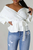 namcoverse Beaded Decor Rocking Peplum Belted Sweater