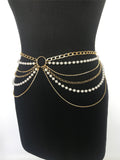 2025 FB1793  Waist chain luxury heavy industry ring pearl chain metal chain rhinestone chain multi-layer waist chain