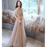 Champagne evening dress fairy bridesmaid dress 2025 spring new banquet temperament host heavy industry long dress