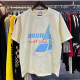 Top Craftsmanship Rhude Mens T Shirts summer Fashion designer tshirts Street Casual Short Sleeve Beach Style tees Cotton Printing Shirt 23SSS A124