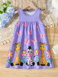 Girls Adorable Cartoon Animal Print Sundress - Super Comfortable & Lightweight, Perfect for Summer Holidays - Playful Tent Dress for Little Fashionistas