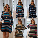 NAMCOVERSE Cross-border new products 2025 women's short skirts ebay  popular wide striped pendulum long sleeves loose dress women