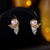 2025  new Dongdaemun earrings mermaid stud earrings micro-inlaid zircon s925 silver needle pearl temperament earrings women