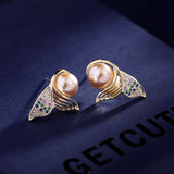 2025  new Dongdaemun earrings mermaid stud earrings micro-inlaid zircon s925 silver needle pearl temperament earrings women