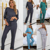 NAMCOVERSE Spring new 2025 Popular trade explosion loose printing seven-quarter sleeve trousers striped large size casual suit spot