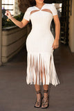 namcoverse Solid Color Cutout Chic Tassels Midi Dress