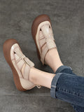 namcoverse Women Vintage Summer Solid Leather Flat Shoes AA1049