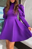 namcoverse Solid Color Puff Sleeve Pretty A-Line Mini Dress