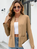 Elegant Solid Color Lapel Blazer for Women: Durable, Warm, Easy-Care with Pockets, Perfect for Fall/Winter