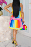 namcoverse Rainbow Urban Tie Back Tiered Ruffle Mini Dress