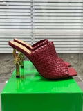 Women's New Summer Woven Metal Slim High Heels For External Wearing Of Slippers, Fashionable Square Fashion Open Toe Sandals