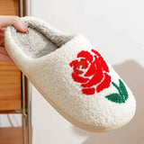 Slippers Womens Slippers Home Rose Embroidery Fuzzy Romantic Love Gifts for Girlfriends Winter Indoor Anti Slip Comfortable Houseshoes Y240824KVTZ