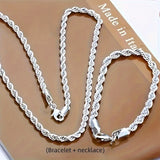 Unisex 925 Silver Plated Twisted Chain Set – Stylish Necklace & Bracelet Combo for Casual Elegance