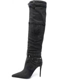 namcoverse Denim Striking Patch Pocket Pointed Toe Boots