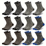 12 Pairs of Boys Premium Mid-Crew Sport Socks - Ultra-Comfy, Sweat-Absorbing, Breathable, and Quick-Drying for Basketball, Running, and Outdoor Activities - Polyester Knit Fabric, Striped Pattern, Suitable for All Seasons