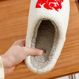 Slippers Womens Slippers Home Rose Embroidery Fuzzy Romantic Love Gifts for Girlfriends Winter Indoor Anti Slip Comfortable Houseshoes Y240824KVTZ