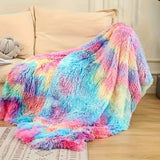 1CP Vibrant Rainbow Faux Fur Throw Blanket - Ultra-Soft Coral Fleece, Thick & Warm Winter Sofa Cover, Cozy Single Office Nap Blanket - Contemporary Home Decor Accent, Perfect for Living Room, Bedroom, or Office