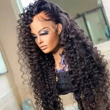 New Brazilain Deep Wave Lace Frontal Wig 360 Lace Curly Human Hair Wigs For Black Women Black /Brown/Blonde /Burgundy Red Water Wave Synthetic Wig