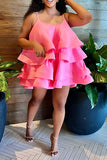 namcoverse Solid Color Cute Tiered Ruffle Mini Dress