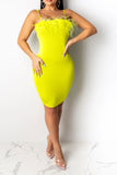 namcoverse Solid Color Feather Elegant Bodycon Mini Dress