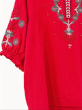 Plus Size Floral Embroidery Blouse - Relaxed Fit Casual Crew Neck Short Sleeve Top for Spring and Summer Occasions - Designed Specifically for Women Who Crave Comfort and Style