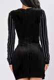 namcoverse Velvet Striped Rhinestone Stylish Bodycon Mini Dress