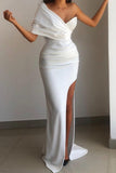 namcoverse White Ruched Detail Glamorous High Split Maxi Dress