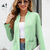 Elegant Solid Color Lapel Blazer for Women: Durable, Warm, Easy-Care with Pockets, Perfect for Fall/Winter