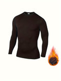 1 Pc Thermal Fusion Men's Base Layer Shirt - Soft, Moisture-Wicking, Long Sleeve, Round Neck, Casual Fit for Running, Training, Hiking, Outdoor Activities - Perfect for Autumn/Winter, Cold Weather, Breathable, Quick-Drying, and Comfortable Wear