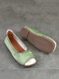 namcoverse Women Elegant Summer Colorblock Cowhide Flat Shoes  KL1022