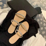 Slippers Slippers Womans Sandals New Bling Rinestones Flat Cross Sparkle Diamond Sandalias Planas Ladies Flats Slides Soes Summer H240326CVET