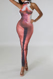 namcoverse Artistic Body Print Striking Bodycon Midi Dress