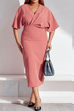 namcoverse Solid Color Feminine V Neck Midi Dress