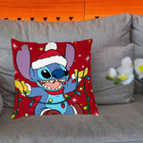 1pc Christmas Themed Plush Pillow Cover, Cartoon Stitch with Santa Hat Design for Holiday Home Decor, Double-Sided Print, Polyester - Ideal for Halloween, Christmas, Vacation Homes, Living Rooms, Bedrooms, RVs, Sofa Cushions, Festive Gift for Ages 14+