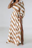 namcoverse 3D Flower Decor Ripple Print Modern Asymmetric Maxi Dress