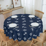 1pc Anchor Rudder Tablecloth - Durable Polyester, Waterproof, Wrinkle Resistant, Machine Washable, Scalloped Edge - Captivating Ocean Themed Decoration for Unforgettable Parties, Weddings, Picnics, Cafe Gatherings, and Family Reunions