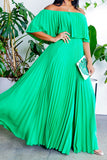 namcoverse Solid Color Off Shoulder Elegant Pleated Swing Maxi Dress