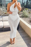 namcoverse Solid Color Casual Fishnet See-Through Maxi Dress Beachwear