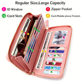 Stylish Womens RFID Blocking Zip Wallet - Large Capacity Long Purse with Detachable Wristlet & Secure Card Holder